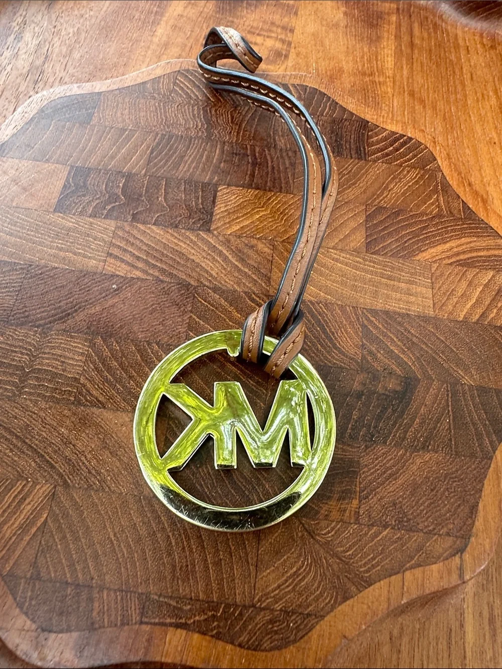 Michael Kors Gold MK Purse Pendant Leather